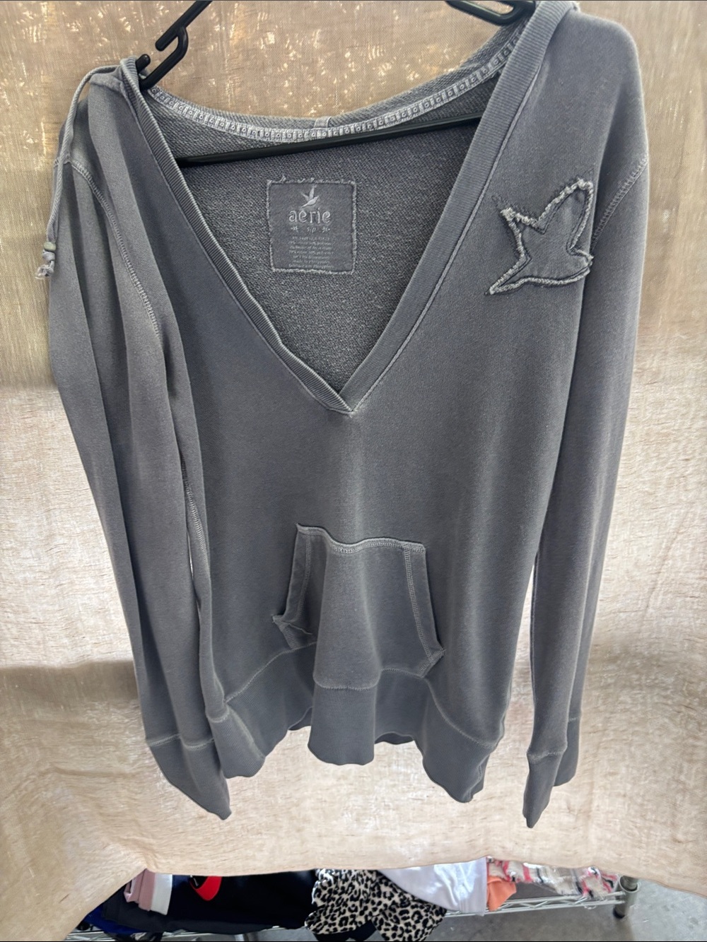 aerie Charcoal V-Neck Pullover Hoodie